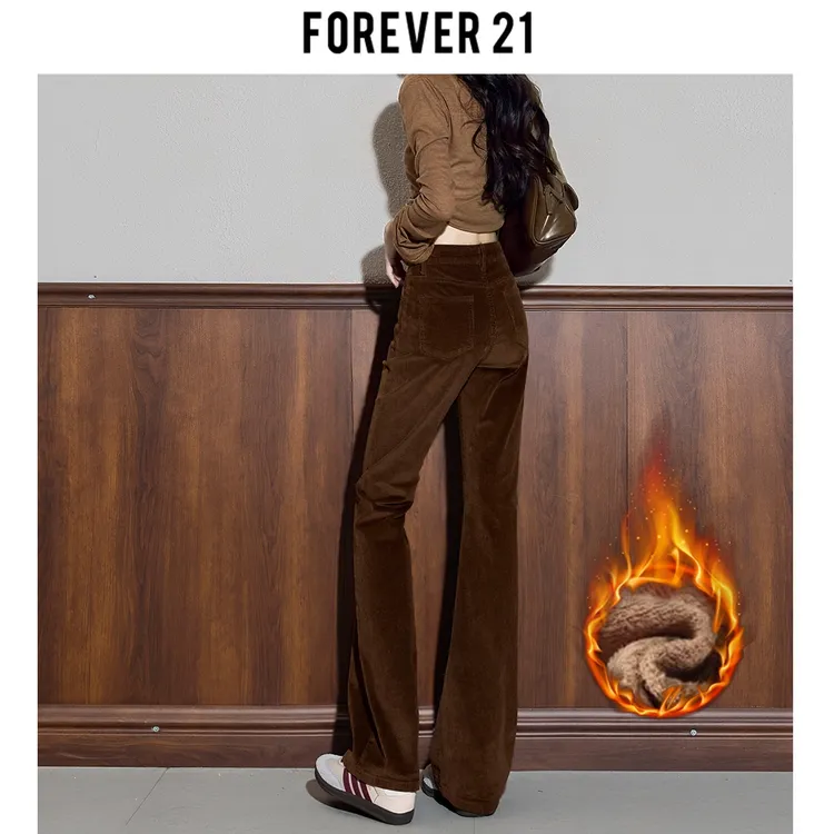Forever 21秋冬新款灯芯绒休闲裤女美拉德修身百搭显瘦喇叭裤加绒