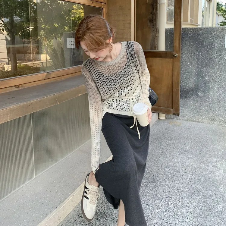 韩系氛围感温柔显瘦套装裙女秋季新款高级感针织罩衫背心裙两件套