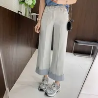 IMFLY金小金自制女装 牛仔裤DYK2528春季宽松显瘦翻边直筒九分裤