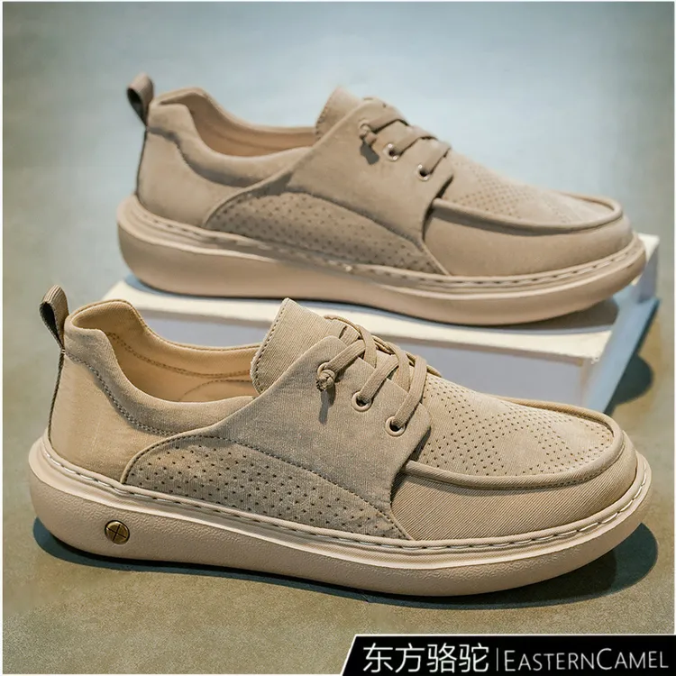 东方骆驼劳保男鞋夏季透气网布工作帆布板鞋一脚蹬轻便上班开车鞋