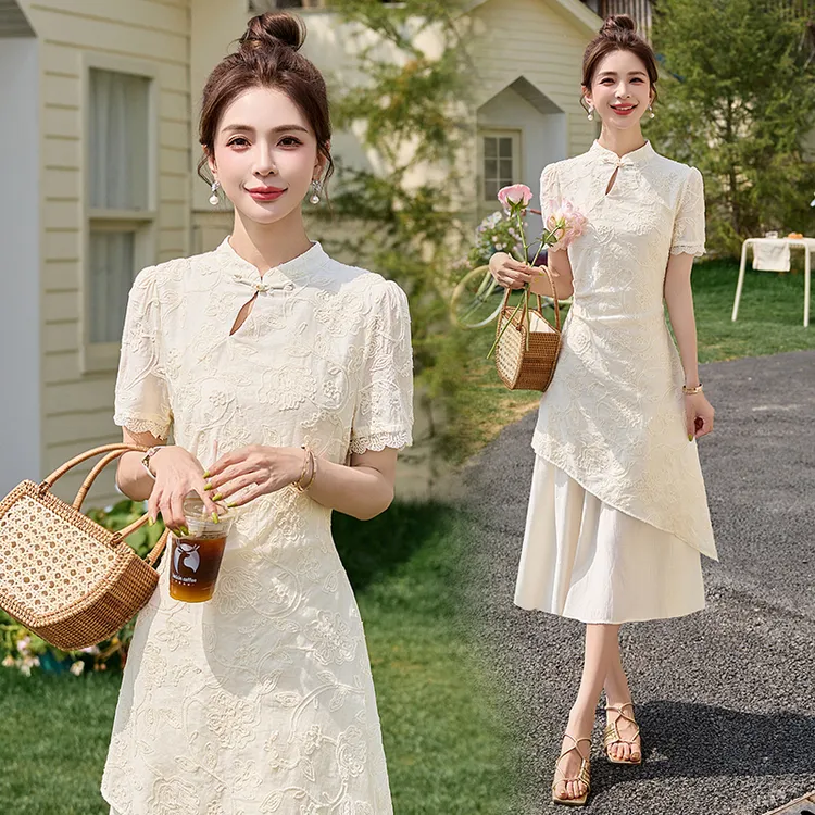 新中式国风洋气衣服蕾丝显瘦2025新款夏季绣花复古禅意气质款女装
