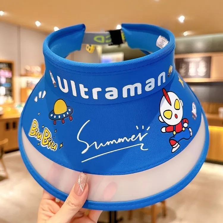 儿童遮阳帽带风扇夏季旅行奥特曼防晒大檐帽男女宝宝男女童太阳帽