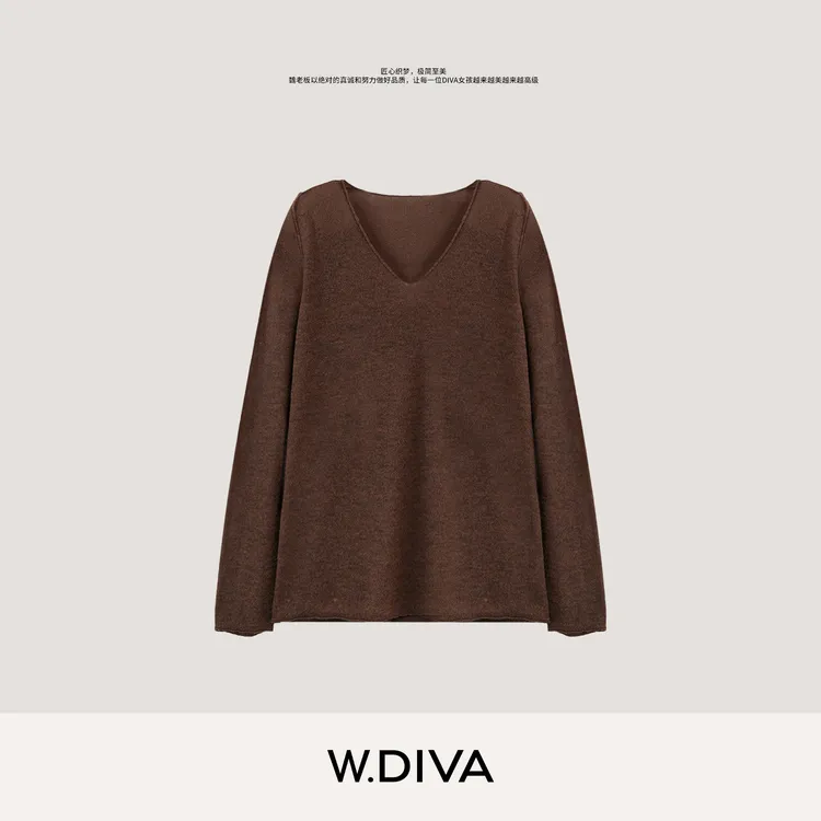 W.Diva【漫境】秋季极简主义空气感baby羊驼羊毛V领针织衫53Z172967