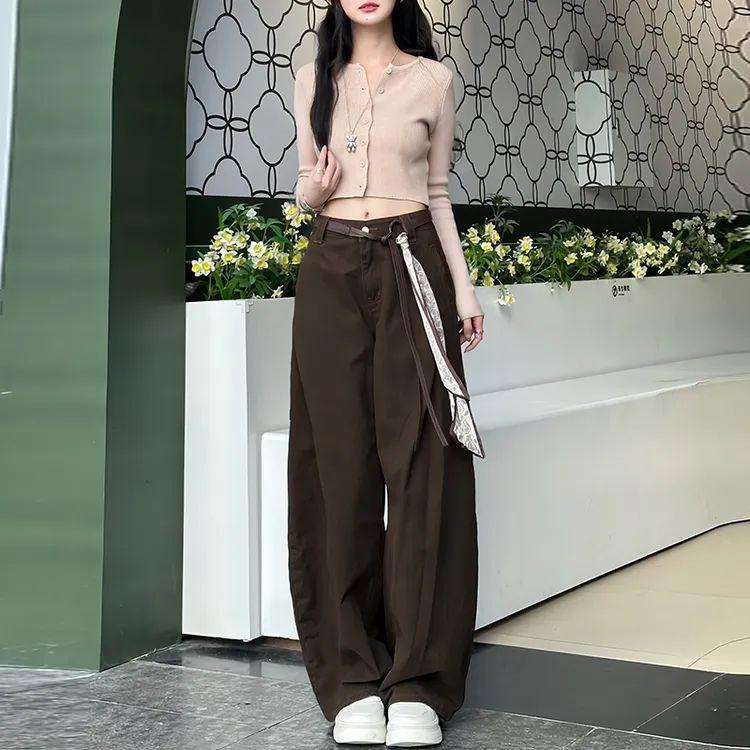 宽松显瘦韩版美式休闲弯刀裤女士2025春秋季新款垂感慵懒风牛仔裤