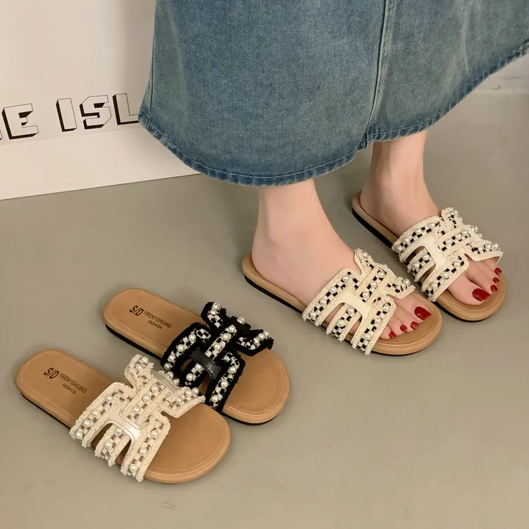 出游珍珠款凉拖鞋女外穿2025新款夏季爆款高级感洋气防滑一字拖鞋
