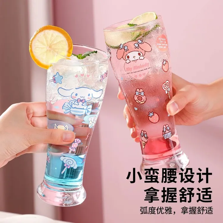 三丽鸥【玻璃杯】啤酒杯喝水杯子女生高颜值可爱家用餐具大容量饮料