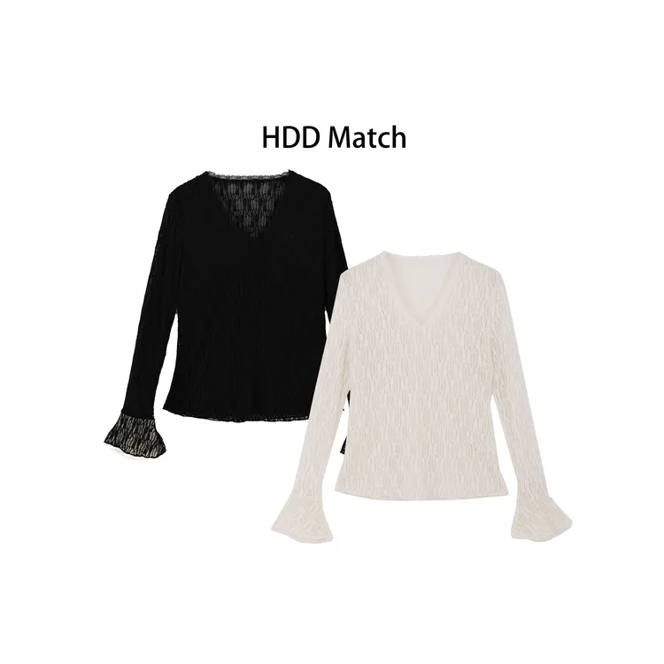 HDD- "法式优雅" 棉 春秋冬女款定制法式蕾丝打底上衣 Y9652