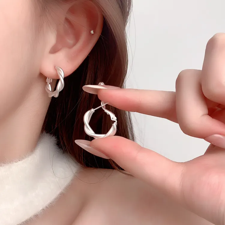 CUOOYINO/初影 铜合金耳饰 【磨砂麻花】925银针耳环精致耳扣女耳饰