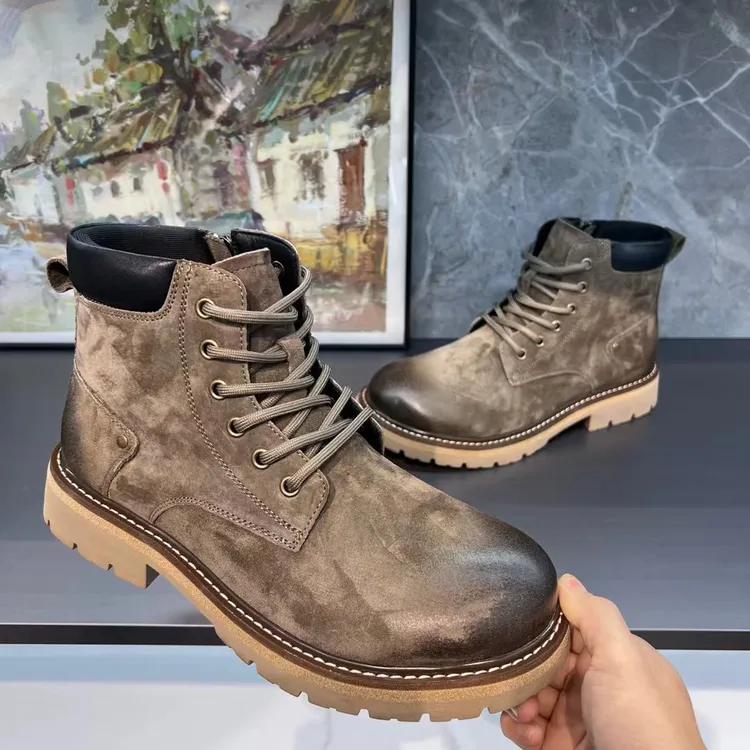 男鞋25冬新款真皮男士潮酷机能马丁靴棕色复古工装鞋百搭休闲男靴