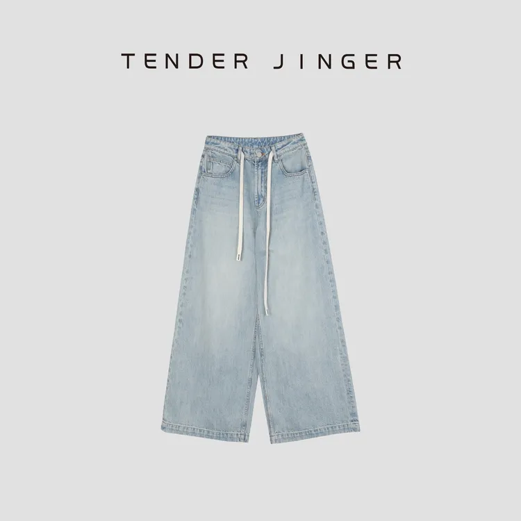 Tender Jinger【黑标】设计款抽绳显瘦直筒牛仔裤T52LLH80513