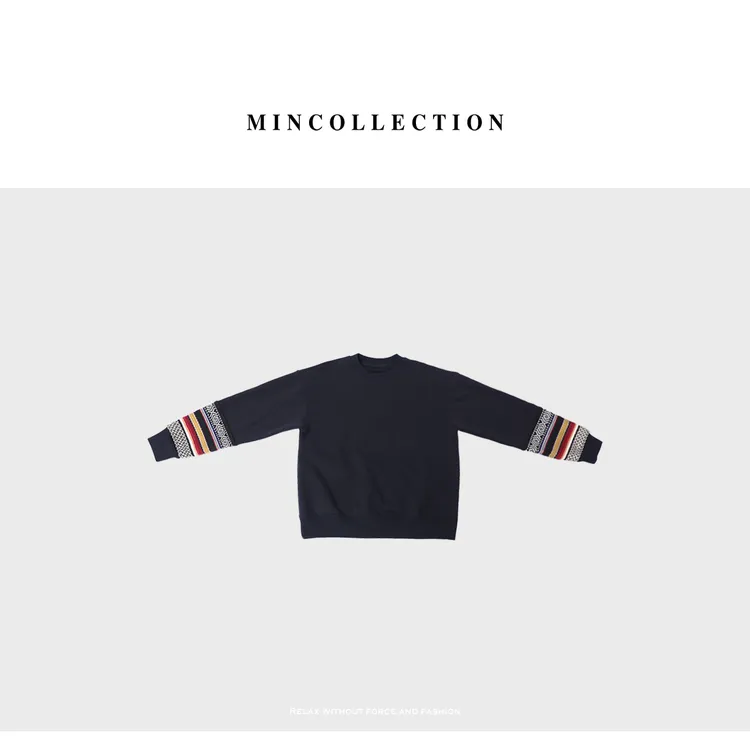 DE Mincollection编织拼接卫衣/重磅棉日系袖口编织圆领卫衣40272