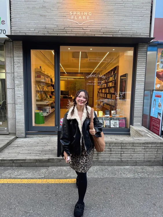 洋气中裙豹纹高腰通勤风半身裙时尚加棉秋冬加厚皮毛一体皮衣