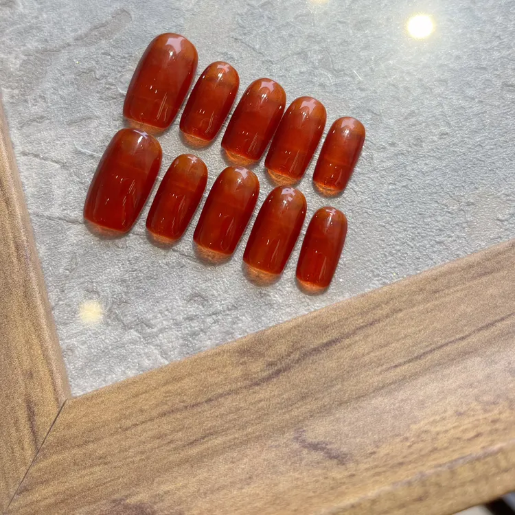 琥珀色秋冬新款纯色手工穿戴甲美甲显白高级感适用甲片