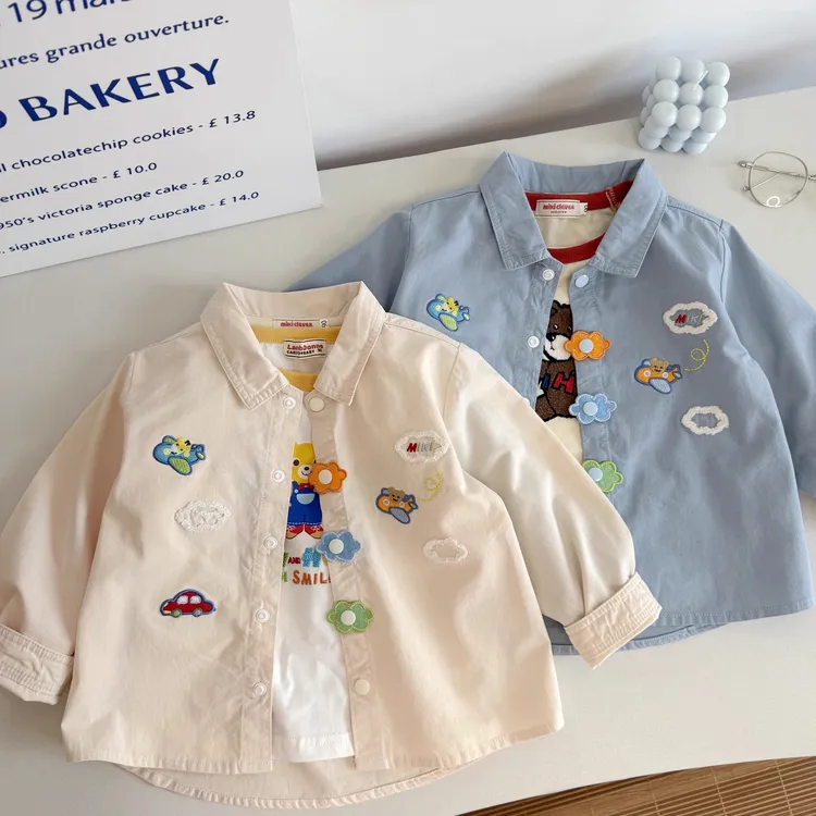 儿童可爱衬衫~ 春秋款日系男童棉梭织上衣宝宝翻领飞机刺绣衬衣潮