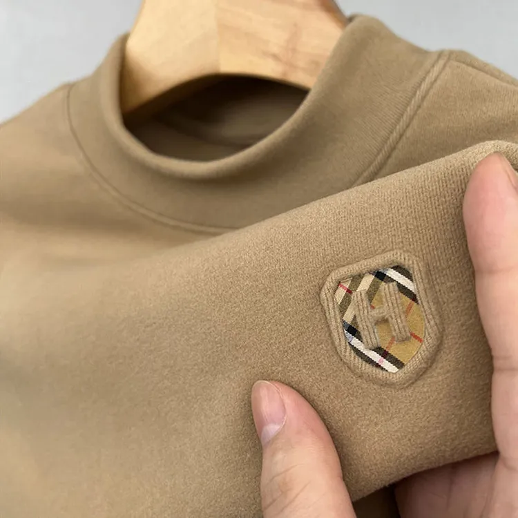 秋冬双面德绒半高领打底衫男士长袖T恤保暖内衣加绒内搭男款上衣