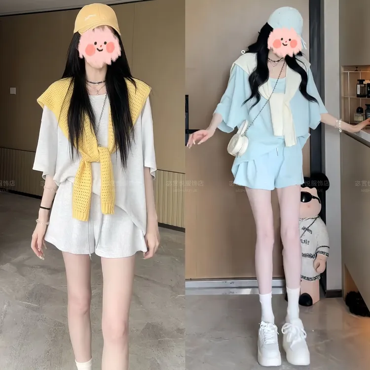 2025夏季新款慵懒宽松T恤+短裤套装时尚休闲韩版显瘦两件套减龄女