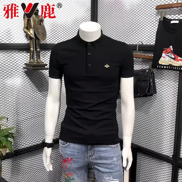 V/雅鹿潮牌时尚短袖t恤男士夏季潮流修身刺绣Polo衫休闲翻领半袖