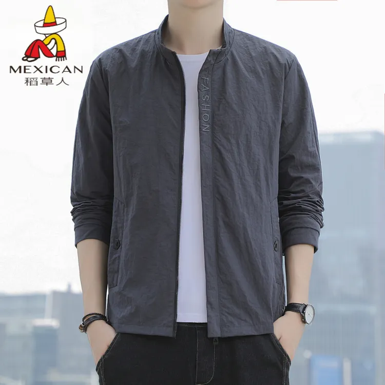 Mexican/稻草人高端休闲男夹克外套薄款潮流宽松百搭男士立领上衣