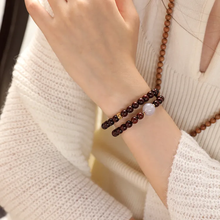 正宗印度小叶紫檀手串女款天然沉水料盘玩念珠烟紫多宝手链静初