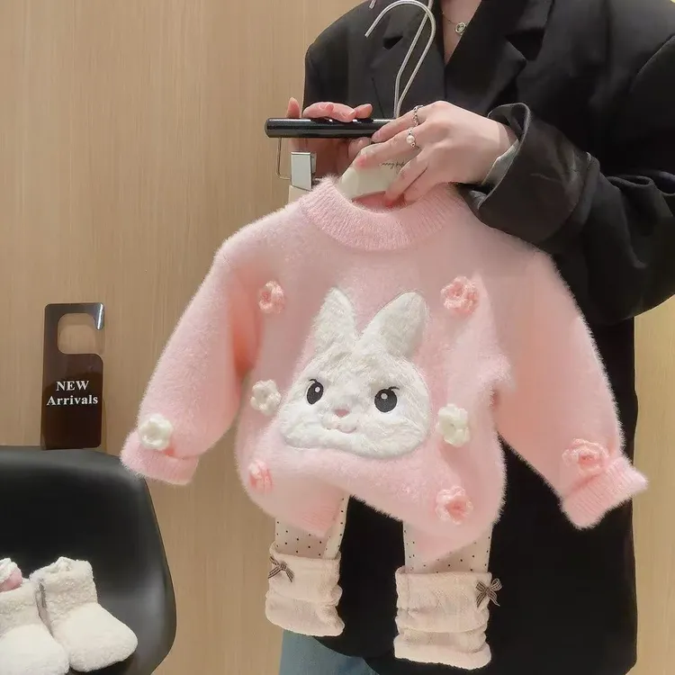 圆领少女风卡通风长袖毛衣针织衫加厚毛衣冬季6187