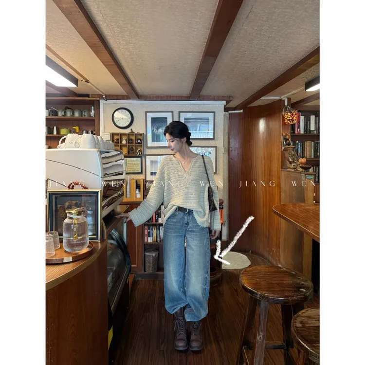【唱片牛仔 】姜雯&定制美式水洗做旧宽松牛仔裤阔腿裤