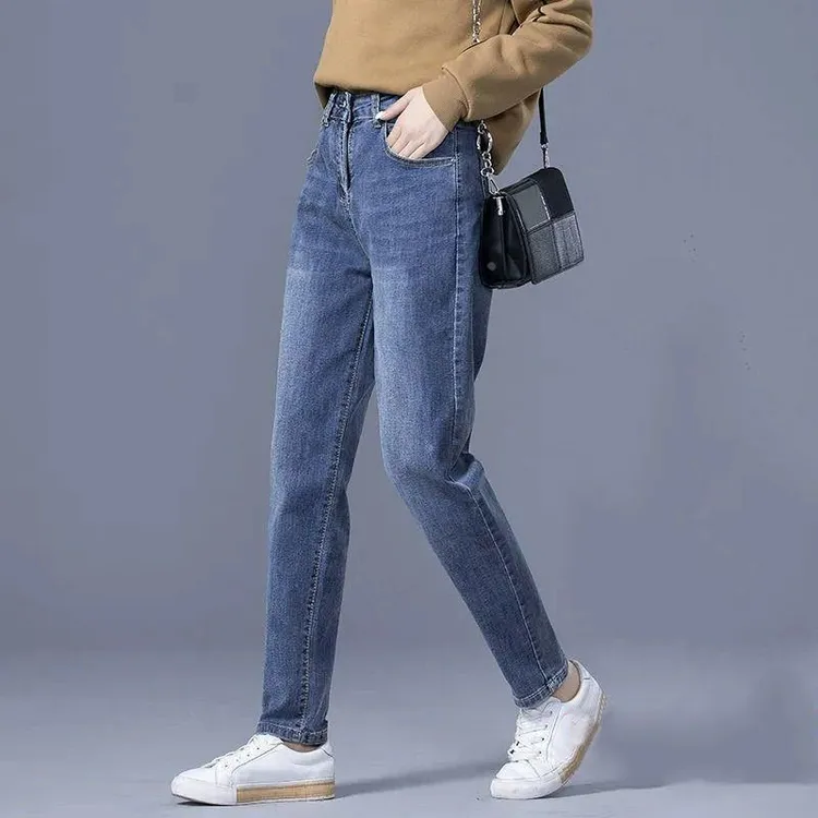 【奥莱清仓】蓝色牛仔裤女2025年秋季薄款弹力高腰显瘦百搭休闲裤