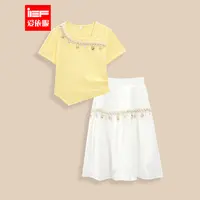 【亲子装】女童夏季休闲百搭显瘦休闲复古民族风洋气上衣+裙子套装