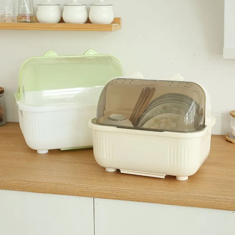 厨房碗架碗筷收纳盒带盖放餐具装碗箱碟盘沥水置物架碗柜家用TDW