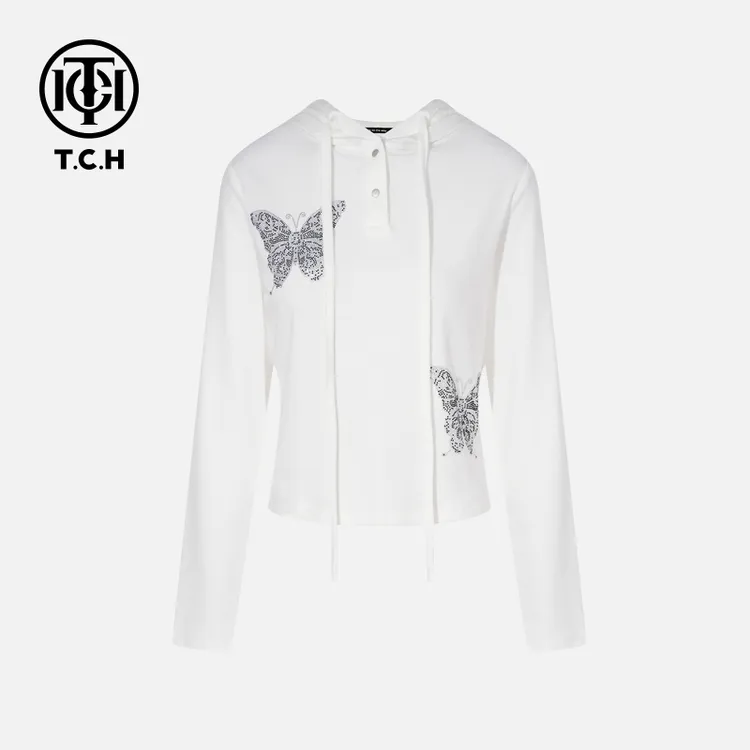 TCH私服烫钻工艺时尚秋季痞帅炸街风针织衫女T75C09E1115轻奢tch