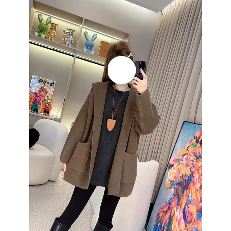 韩版慵懒风中长款针织开衫女秋冬季大码胖MM休闲宽松保暖毛衣外套