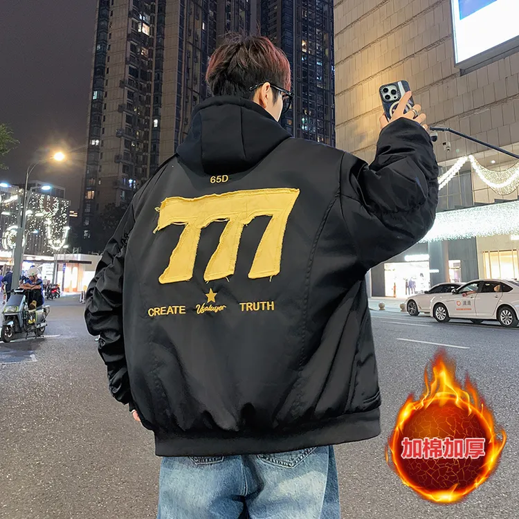 秋冬新款青少年加厚时尚潮牌外套美式宽松学生帅气贴布绣棉衣外套