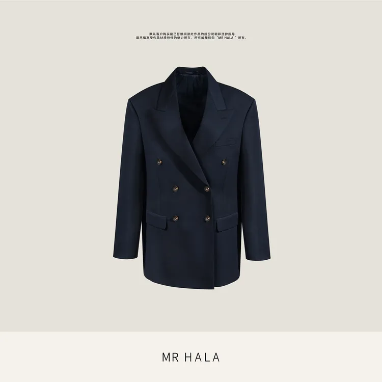 MRHALA 柏裕意制细羊毛双排牛绞扣西式外套女 XW5801