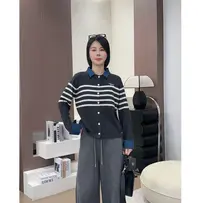 【洁子推荐】2025冬季新款258660牛仔领撞色条纹休闲毛衣JZYC258660