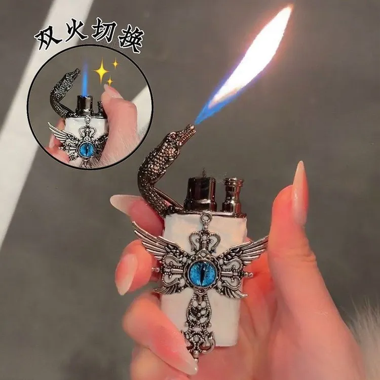 双火爆款防风鳄鱼手作打火机充气直冲高颜值高档礼物创意网红男友