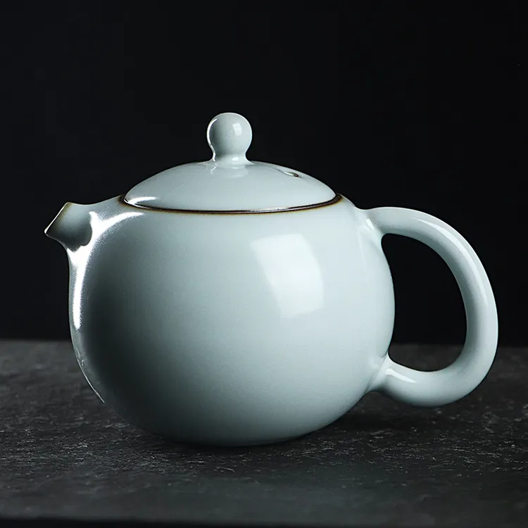 凝香阁 茶养开片铁胎天青汝窑河豚西施壶 冰裂纹茶具中式泡茶单壶