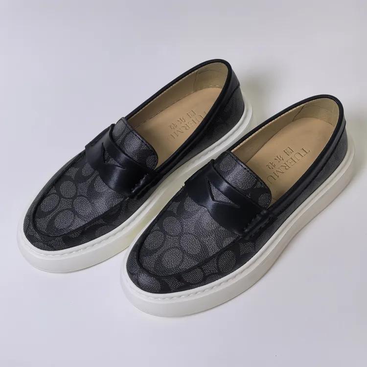 2025夏季新款乐福鞋轻便一脚蹬休闲鞋增高厚底百搭男鞋印花牛皮鞋