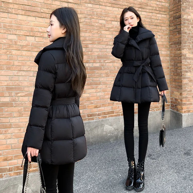 2025年冬季新款女装收腰翻领羽绒服女中长款90白鸭绒加厚保暖外套