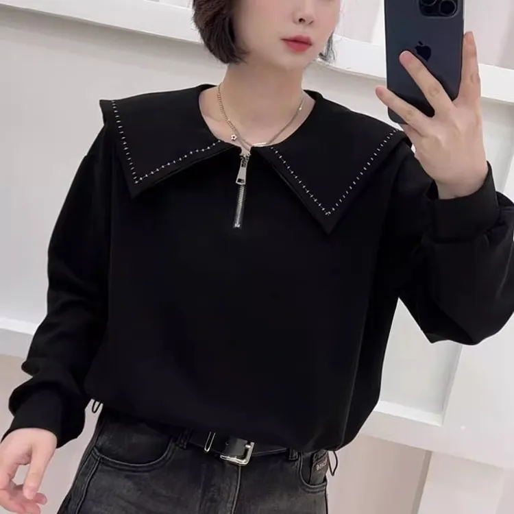 海军领卫衣女2025秋季新款韩版时尚小众抽绳洋气百搭显瘦长袖上衣