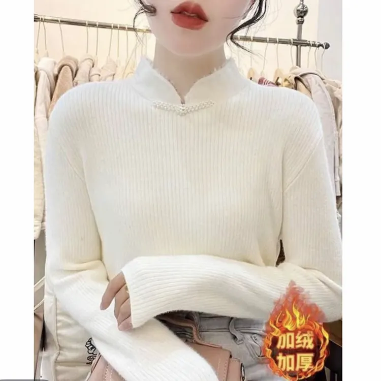 810#【衣长58】立领针织毛针织衫加绒打底衫长袖秋冬上衣打底衫