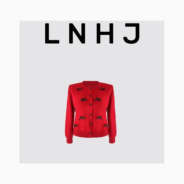 LNHJ【氛围感冬季】精致蝴蝶结针织圆领长袖开衫