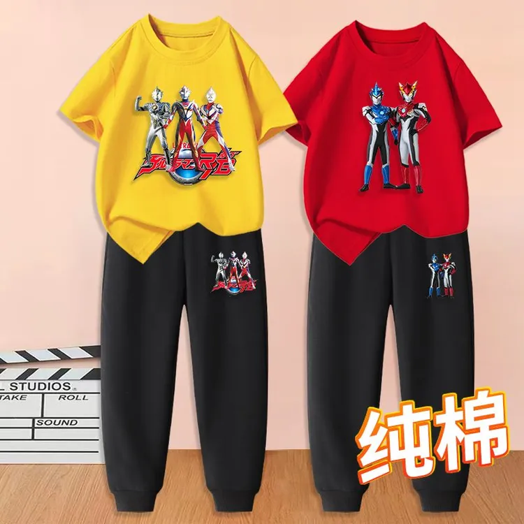 赛罗奥特曼儿童套装夏季2025新款薄款运动男童短袖长裤纯棉童装