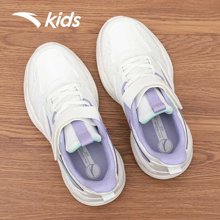 安踏童鞋女童鞋子运动鞋冬季皮面加绒保暖大童跑步鞋女孩软底跑鞋