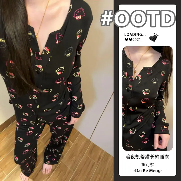 【暗夜Kitty】女款长袖时尚睡衣女2025春秋季纯欲风少女家居服套装