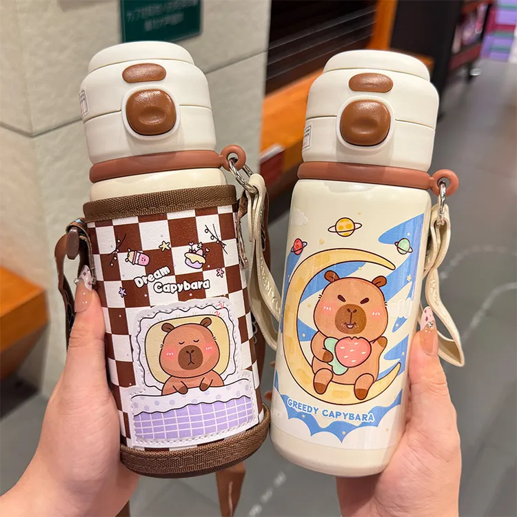 儿童保温杯可爱卡皮巴拉学生水杯子带刻度便携316不锈钢防摔便携