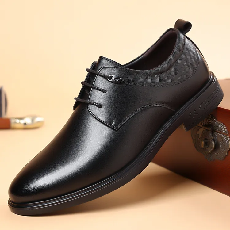 男士皮鞋商务正装英伦风系带鞋舒适软底百搭套脚鞋时尚轻便尖头鞋