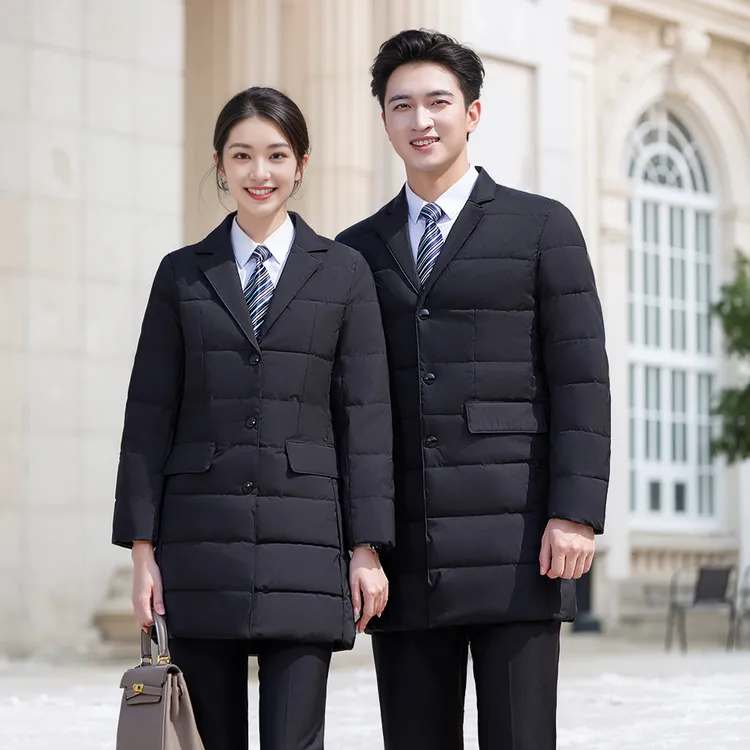 商务西装领棉服冬季中长款加厚保暖珠宝店酒店工作服男女职业工装