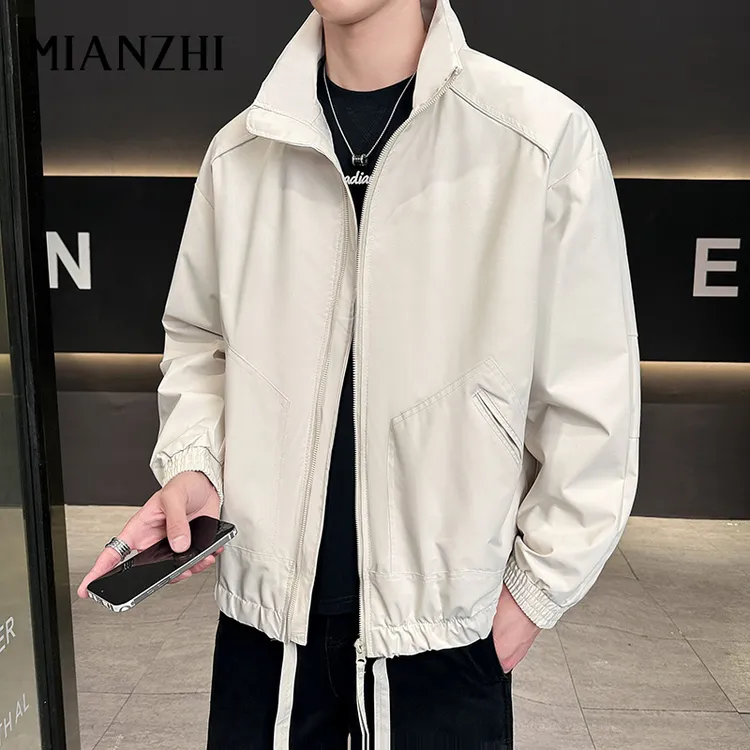 棉致夹克男春秋新款立领防风工装外套运动纯色休闲潮流百搭茄克衫