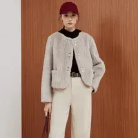 【王雪糕专属】firststation单排扣竖条剪毛机织大衣女8658A