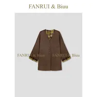FANRUI/泛芮「光影交错」羊毛格纹拼接时髦洋气小众高级大衣B18522