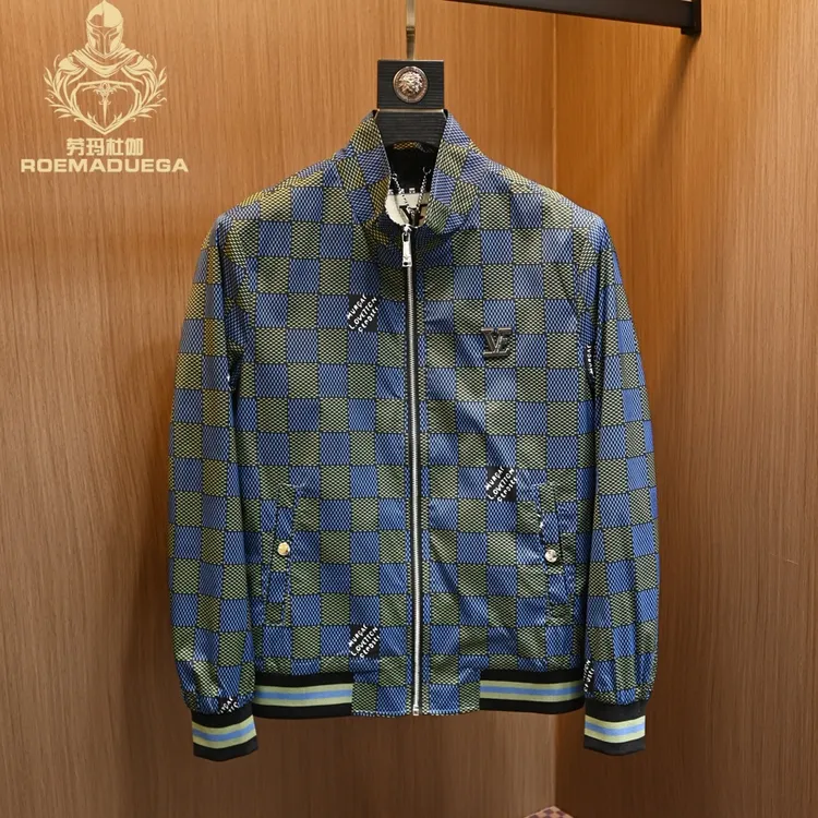 劳玛杜伽潮流时尚欧货立领花色夹克衫男士春秋季修身休闲个性外套